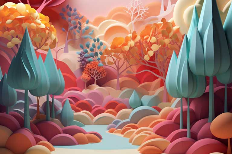 Abstract 3D forest in pastel colors