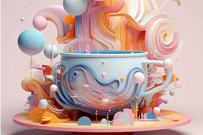 a pastel color cup in 3D sty;e