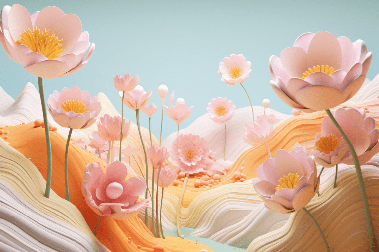 Pink flowers 3D style pastel colors