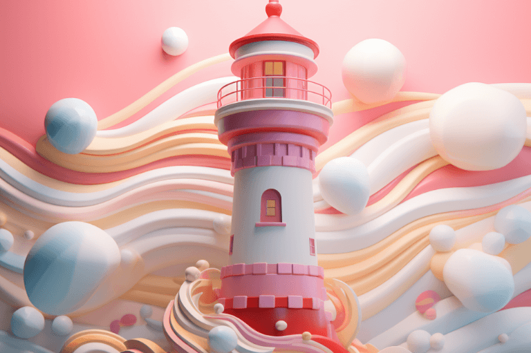 A tower in pink and white colors